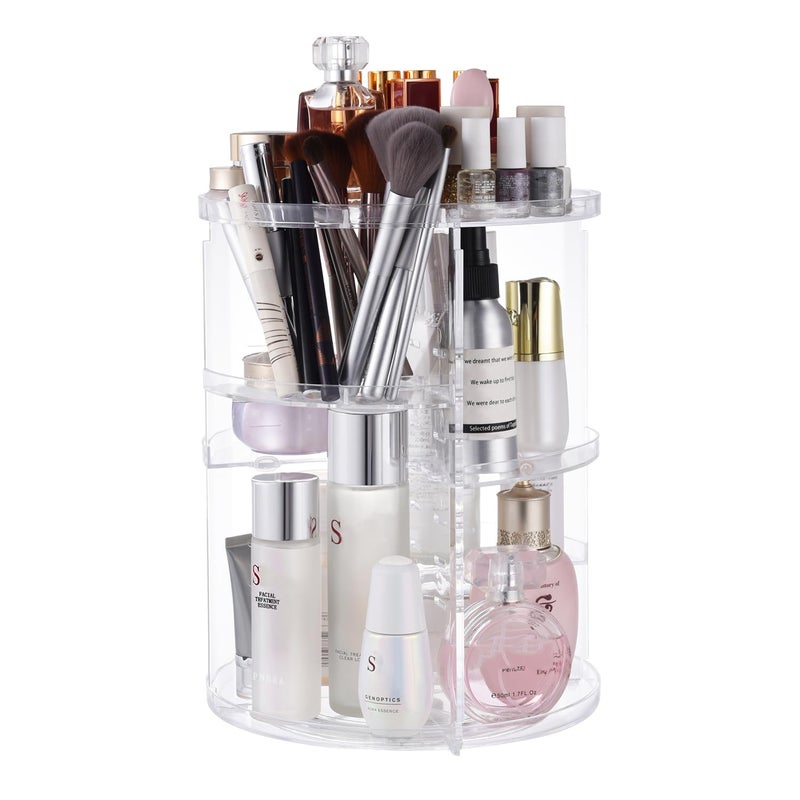 seinlife 360 Rotating Makeup Organizer,DIY Adjustable Spinning Holder,Foldable Cosmetic Storage Display box,Large Capacity Make up Caddy Shelf,Fits Countertop Vanity and Bathroom (CLEAR) - Image 1